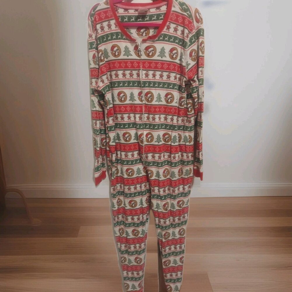 Buc-ees Adult 2X Christmas Pajamas PJ Waffle Knit Zip One Piece Santa Beaver